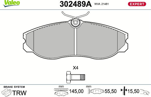 VALEO 302489A - Kit de plaquettes de frein, frein à disque www.easy1motors.fr
